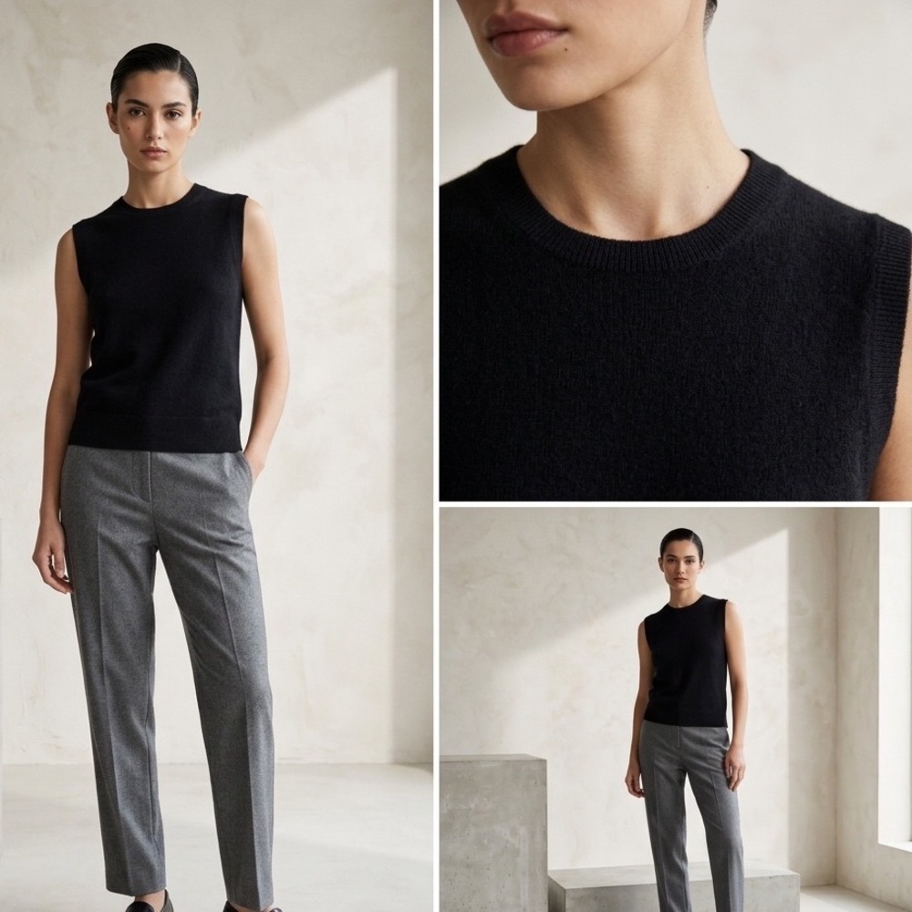 Lands' End Womens Black 100% Cashmere Crew Neck Sleeveless Sweater Vest M 10-12